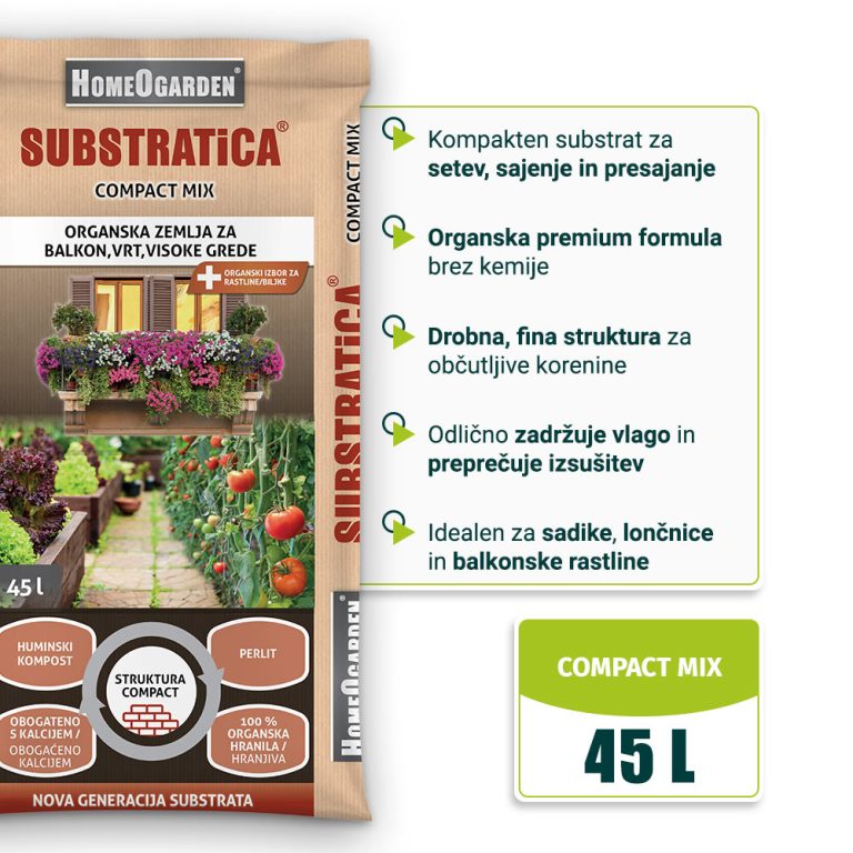 Organska zemlja Substratica Compact Mix 45 l za setev, sajenje in presajanje sadik, lončnic ter balkonskih rastlin