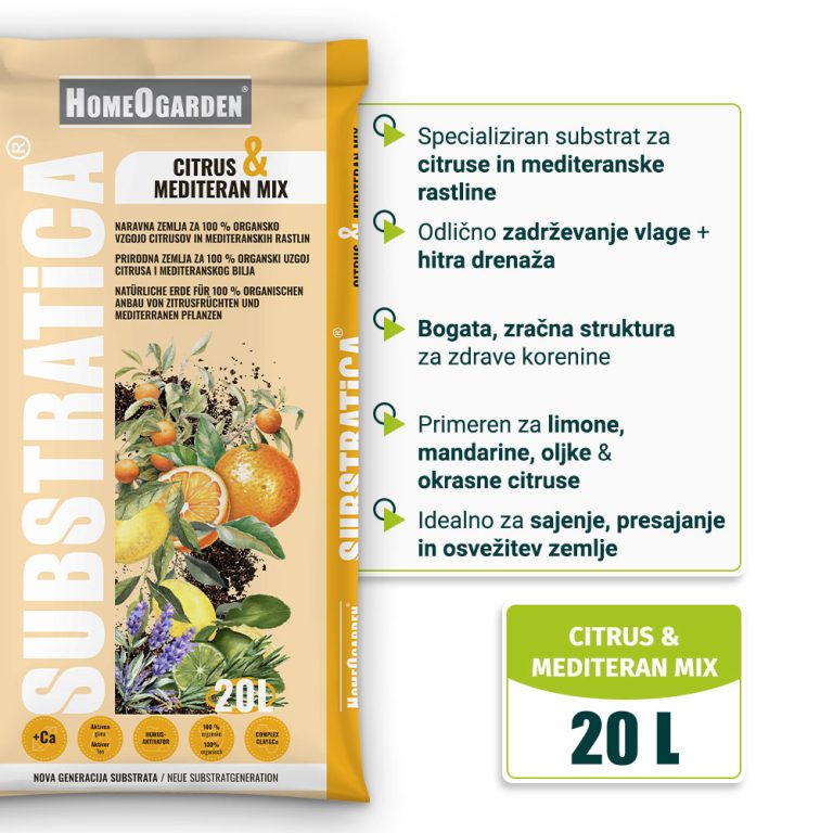 Substratica Citrus & Mediteran Mix 20 l – substrat za limone, mandarine, oljke in druge mediteranske rastline